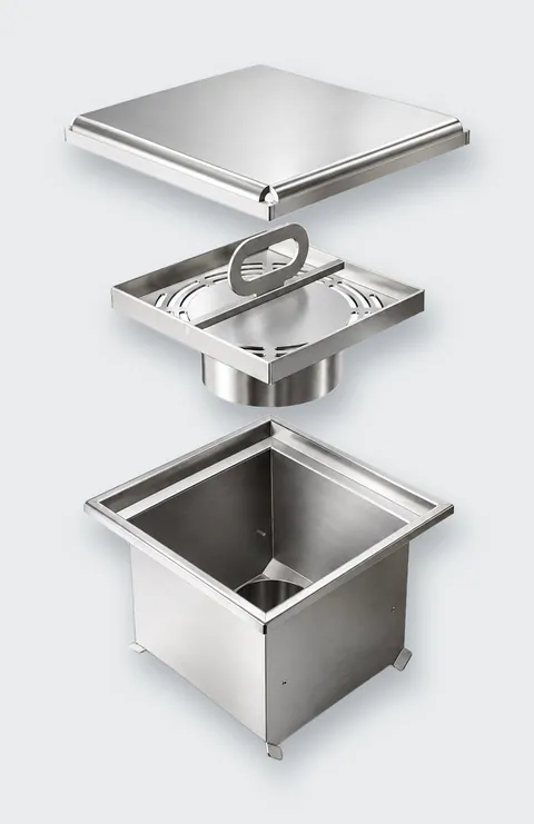 Ralo inox com tampa cega em vista explodida