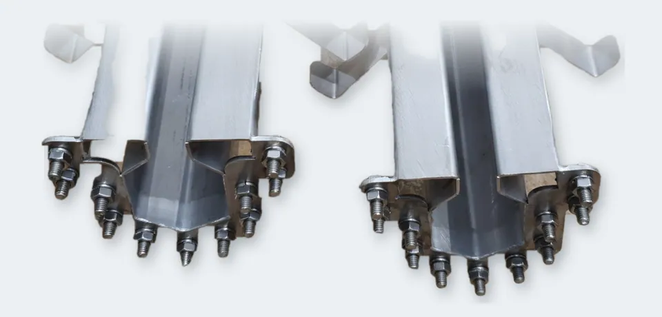 Pontas de canaletas inox com flanges de emenda aparafusados